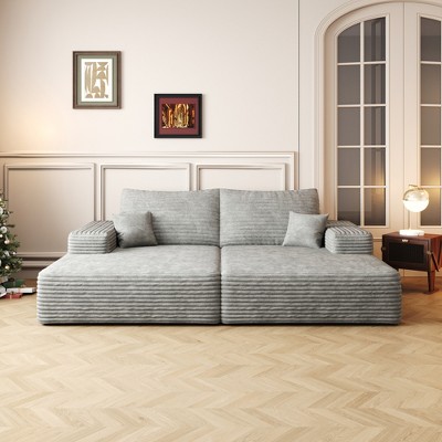 74.8" Corduroy Modular Sectional Sofa Bed with Dual Sleeper, Plush Fabric, No Assembly