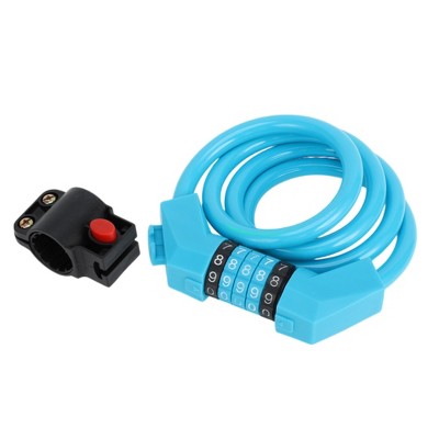 Unique Bargains Extended Bicycle Padlock Cable Lock Spiral Resettable 5 Digit Bike Lock Blue Set