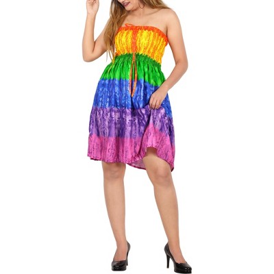 HAPPY BAY Women's Summer Boho Halter Smocked Mini Flowy Beach Dress Tube Top Strapless for Women One Size Multicolored, Multi-Stripe