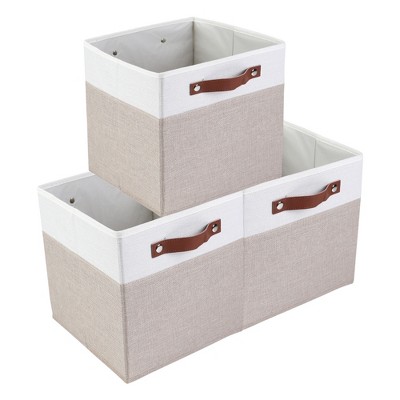 REGALWOVEN Fabric Collapsible Spacious Capacity Reinforced MDF Open Storage Bins 3 Pcs
