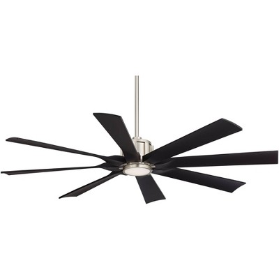 Possini Euro Design 60" Defender Modern Indoor Outdoor Ceiling Fan 8 Blade LED Light Remote Control Brushed Nickel Motor Bedroom Patio Damp Rated