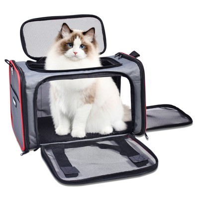 GOOPAWS Soft-Sided Travel Small Dog & Cat Carrier Bag, Gray/Red