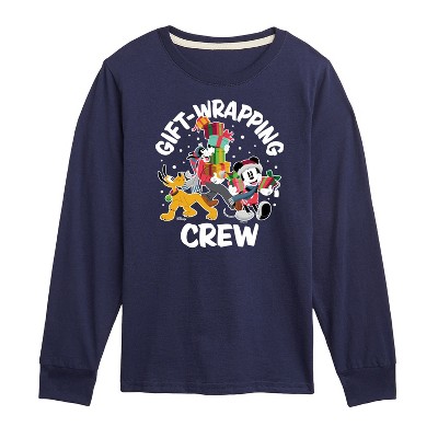 Boys' - Disney - Mickey, Pluto, & Goofy Gift Wrapping Crew Christmas Long Sleeve Graphic T-Shirt