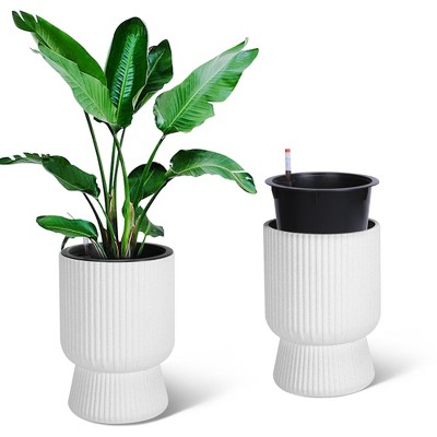 14 Inch Plant Pots, Self Watering Planters Set of 2 with Drainage Holes for Indoor Plants, Flower Pots with Water Level Monitor, for Patio, Porch