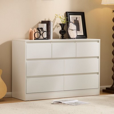 Karl Home 7-Drawer White Particle Board 47.24in. W Chest of Drawer