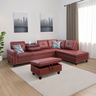 High-Quality Three-Piece Semi-PU Sofa, Living Room Furniture with Retro Copper Nail Details