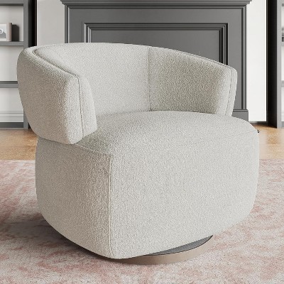Heynemo Swivel Barrel Chair, Fully Assembled Accent Lounge Sofa with 360-Degree Base, Round Club Chair for Living Room, Bedroom, Office, Ivory