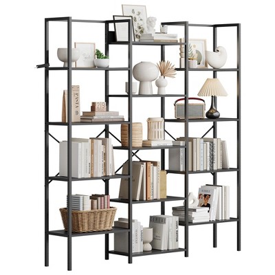 5 Tier Bookcases, Triple Wide Industrial Bookshelf, Steel Bookshelf, Display Storage Bookshelves