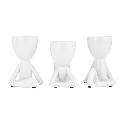 Sagebrook Home Set of 3 People Planters - Ceramic 8" Sitting Human Figurines For Home or Office Decor - Creative Plant