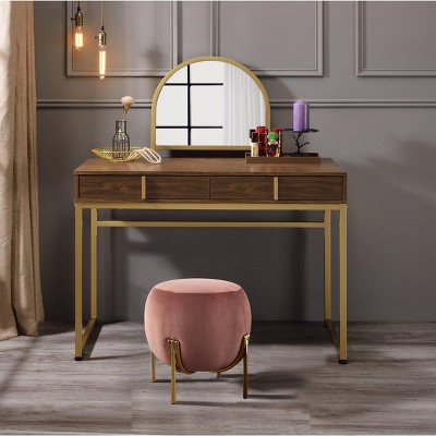APRILSOUL Vanity Desk with Removable Mirror and Jewelry Tray, Metal-Framed, 2-Drawer Glam Station