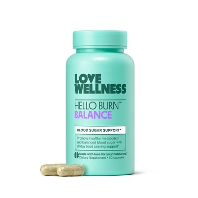 Love Wellness Hello Burn Balance Blood Sugar Support Vegan Capsules - 60ct