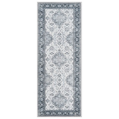 Area Rugs Washable Non-Slip Backing for Living Room, Boho Traditional Vintage Floral Printed Soft Durable Low Pile Floor Mat for Bedroom Dining Room