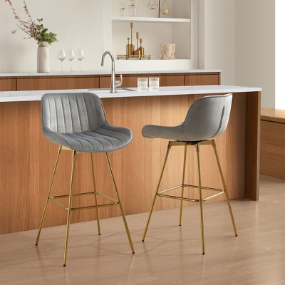 HOMLUX Set of 2 Velvet Barstool Modern Swivel Dining Chairs with Curved Back