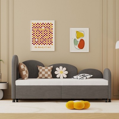 Modern Velvet Upholstered Twin Size Daybed Frame with Additional Bed Frame, Ideal for Bedroom and Living Room