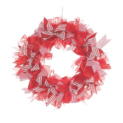 Transpac Foam 19.69 in Red Christmas Peppermint Ribbon Wreath Perfect Holiday Decor for Your Home