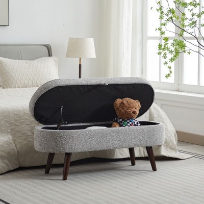 NicBex 39" Chenille End of Bed Bench,Foot Stool with Wood Legs,Plush Foot Rest&Storage Bench for Bedroom,Living Room&Entryway