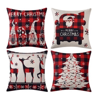 Christmas Decoration Pillow Covers 18 x18 Set of 4 Farmhouse Decorative Throw Pillows for Home Deer Rustic Xmas Tree Pillow Cases for Sofa Couch
