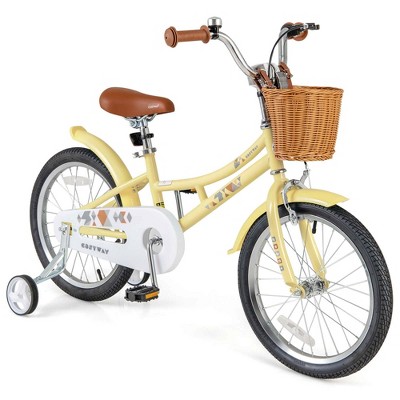 Costway 12"/14"/16"/18" Kids Bike with Height Adjustable Handlebar Seat Basket Bell Training Wheels Yellow/Green/Pink