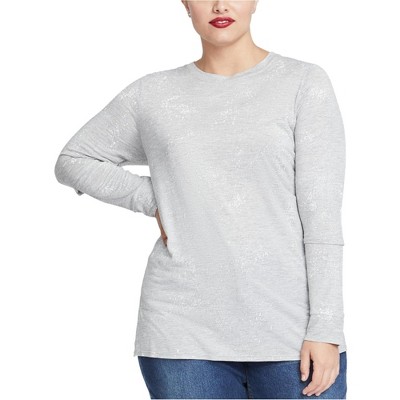Rachel Roy Womens Foil Print Slit Sleeve Basic T-Shirt