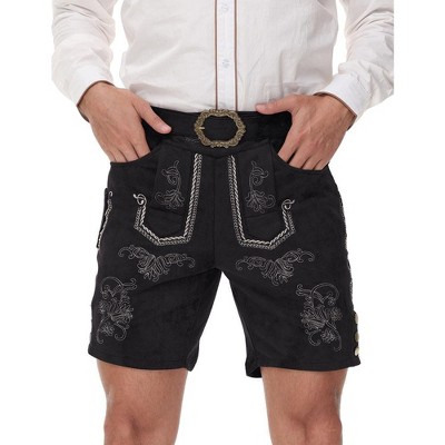 MISSKY Men's Faux Suede Embroidered Shorts with Belt