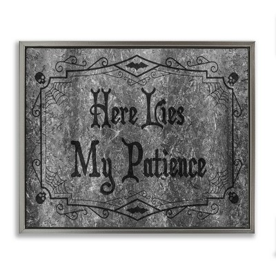 Stupell Industries Here Lies My Patience Tombstone  Floating Frame Canvas Art