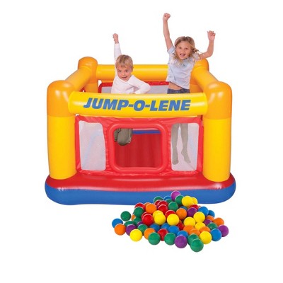 Intex Inflatable Jump-O-Lene Indoor Outdoor Bounce House Toddler Ball Bit Castle Play Set with 100 Small Plastic Balls for Kids 3 to 6, Multi-Collor