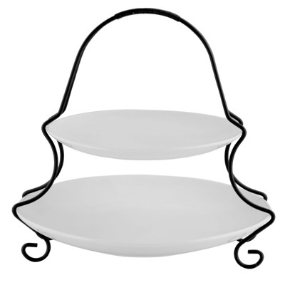 Gibson Elite Gracious Dining 2 Tiered Serving Set with Metal Rack in  White