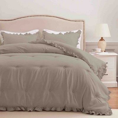 BAGOKIE 3-Piece Ruffle Bed in a Bag Comforter Set