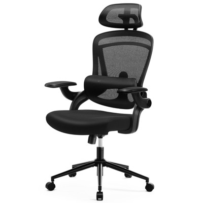 DOMETOUR Office Chair High Back with Adjustable Lumbar Support & Headrest Mesh Computer Chair with Soft Flip Up Arms Adjustable Height