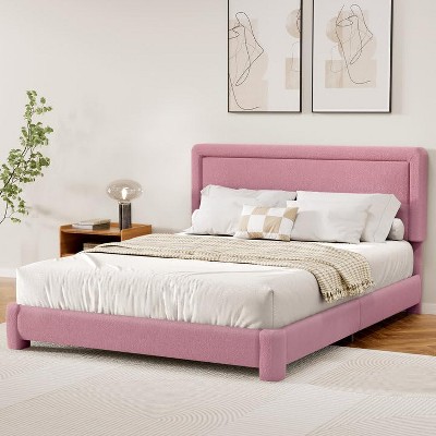 Vipbear Boucle Bed Frame,Upholstered Bed Frame With Headboard, Surface Cover Soft Cloud Bed Frame Easy Assembly, No Box Spring Required