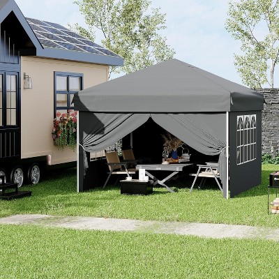 10'x10' Easy Pop Up Canopy Tent With 4 Detachable Window Sidewalls - Waterproof Outdoor Portable Canopy With Carry Bag & Guy Lines - for Outdoor