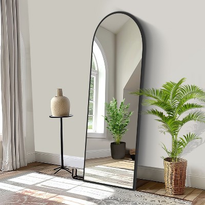 Full-Length Mirror Featuring a Wooden Frame with Right-Angled Arch Design