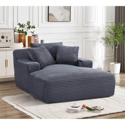 Cloudline Oversized Chaise Lounge Chair in Soft Corduroy, Modern Comfy Couch,Sleeper Sofabed for Living Room, Bedroom, No Assembly Required, Grey
