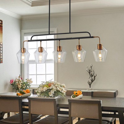 LLHZSY 44" Glass Rhombus Ceiling Chandelier Modern 5-Light Fixture-Brass & Black