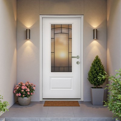 PexFix 36"x80" Smooth Fiberglass Entry Door 3/4 View Frosted Glass Classic Front Entrance Left Hand Inswing White Primed Knock-Down Door