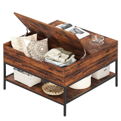 Munora Farmhouse Flip Top Coffee Table with Storage - 31.5" Rustic Wood Grain Table, Hidden Compartment & Open Shelves