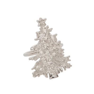C&F Home Silver Christmas Tree Napkin Ring Set of 4