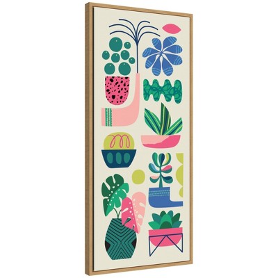 Kate & Laurel All Things Decor 18"x40" Sylvie Retro Bright Floral and Succulent Tall Narrow Framed Canvas by Rachel Lee Natural