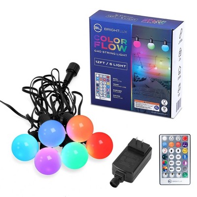 BrightLux 6ct LED 12ft Color Flow Indoor Outdoor Orb and Globe String Lights Multicolor Bulbs with Black Wire
