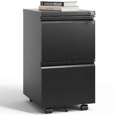 Munora - 2-Drawer Mobile File Cabinet with Lock - Heavy Duty Under Desk Storage - Black