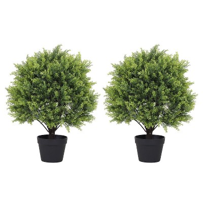 poetree 2ft/2.3ft Artificial Cedar Topiary Ball Tree in Pot,Faux tree for Outdoor&Indoor decor,Set of 2