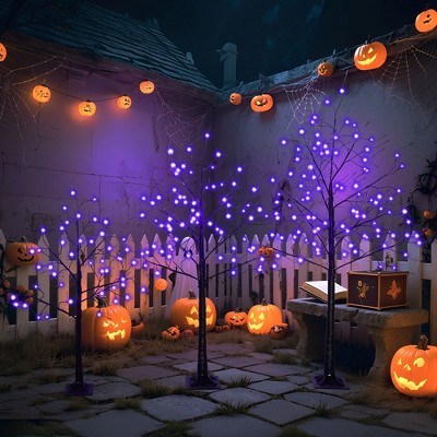 KTMBDW Lighted Halloween Tree with 216 Purple Lights 4/5/6FT, Spooky Black Tree Lights for Indoor Outdoor Home Halloween Party Decoration