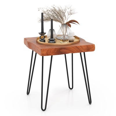Costway Square End Table Accent Side Table Reclaimed Indonesia Teak Wood Plant Stand Patio Rustic