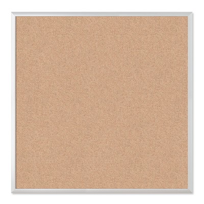 U Brands 35" Square Cork Bulletin Board Silver Aluminum Frame: Large Wall Presentation Board, Aluminum & Cork Material