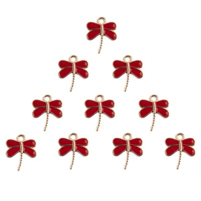 John Bead 10pcs Sweet & Petite Red Dragonfly, Small Simple Charms