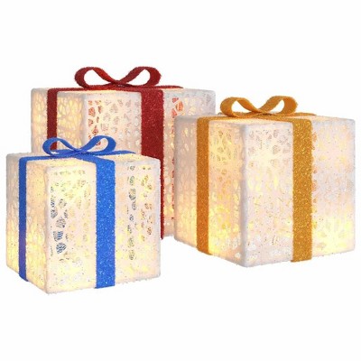 vidaXL Christmas Decoration 3 Pcs Christmas Lighted Gift Box Present 64 LEDs - White