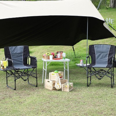 2PCS Portable Folding Camping Chair,Directors Chairs with Side Table,Drink Holder,Durable Armrests