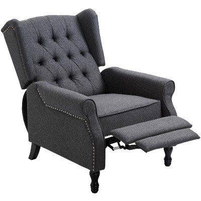 HOMCOM Fabric Upholstered Wingback Recliner, Tufted Back Linen Arm Chair with Footrest, Armrest, Padded Cushion, Dark Grey