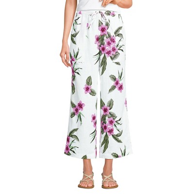 Lands' End Women's High Rise Pull On Drawstring Linen Wide Leg Crop Pants