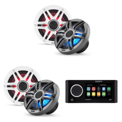 Fusion MS-RA770 Apollo Source Unit w/ (2 Pair ) Clarion CMSP-651RGB-SWG Premium 6.5-inch Coaxial Marine Speakers with built-in RGB illumination ( I...